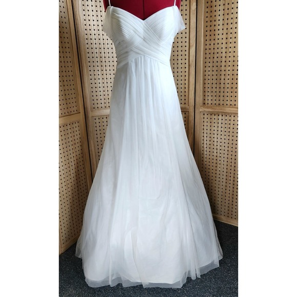 Galina 4 Wedding Dress Tulle A Line Swag Sleeve Classic Gown Strapless Pleated - Picture 7 of 10